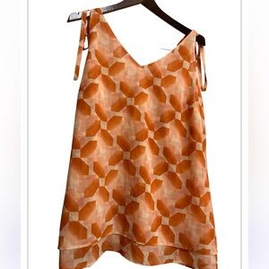 Cabi Geometric Orange Sleeveless Top Sz L Women